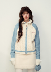 Contrast color Christmas red/blue stand collar baseball jacket knitted zipper jacket